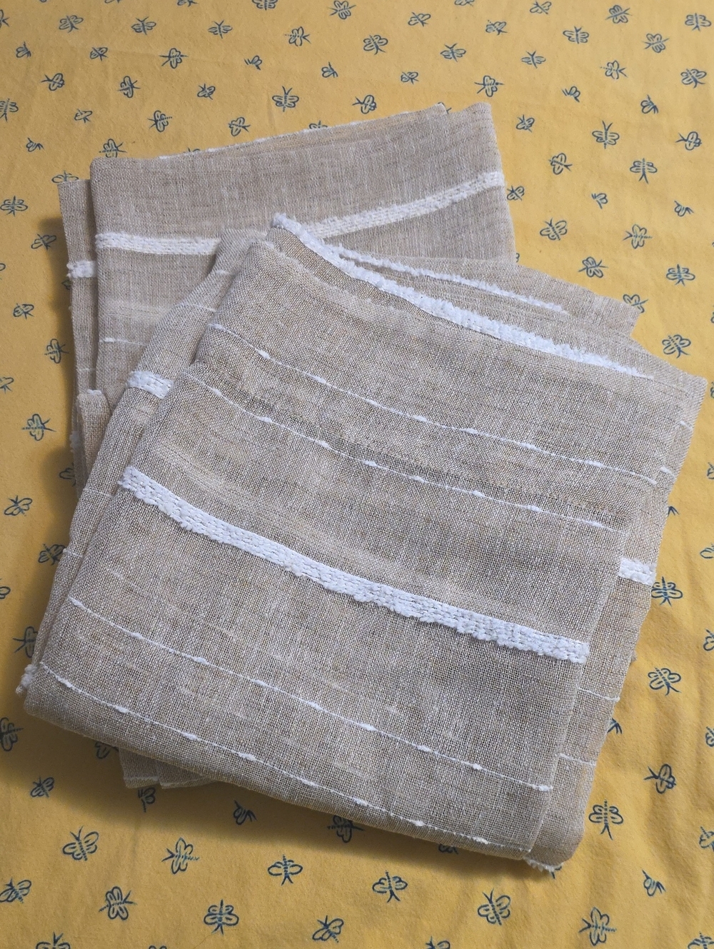 Pair Neutral Beige Striped Linen Curtains
